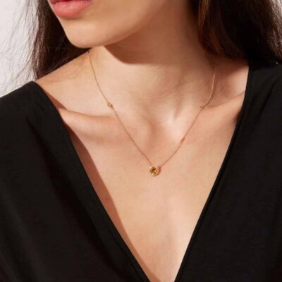 18ct Yellow Gold 0.10ct Diamond & Citrine Necklace