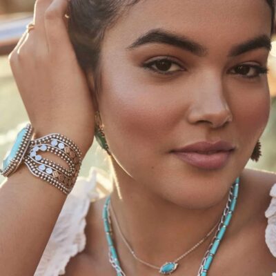 Abena Vintage Silver Statement Bracelet in Variegated Turquois