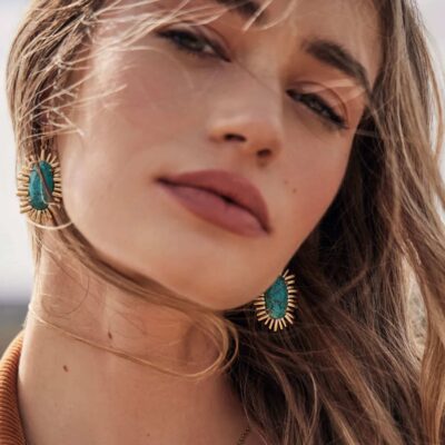 Mariah Vintage Gold Drop Earrings in Variegated Turquoise Magnesite