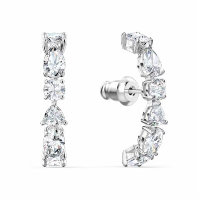 Rhodium Plated Tennis Deluxe Cubic Zirconia Cuff Earrings