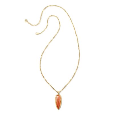 Skylar Vintage Gold Small Long Pendant in Orange Banded Agate