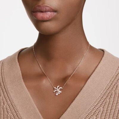 Volta Rose Gold Plated Cubic Zirconia Bow Pendant