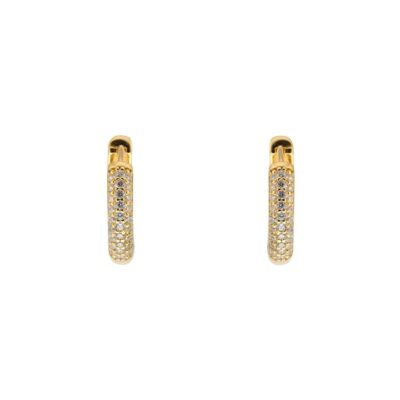 Yellow Gold Plated Silver Pave Cubic Zirconia Huggie Earrings