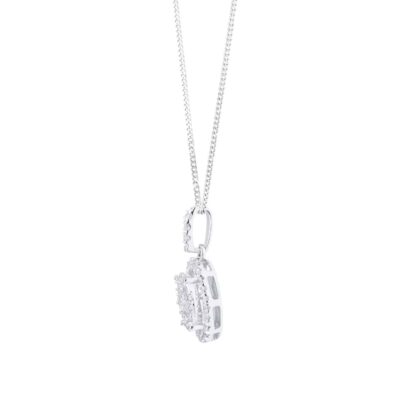 9ct White Gold 0.25ct Diamond Oval Cluster Pendant